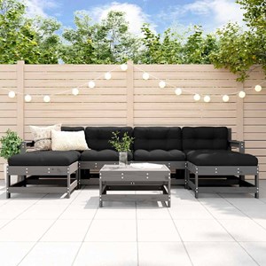 Maison exclusive - salon de jardin 7 pcs avec coussins gris bois massif