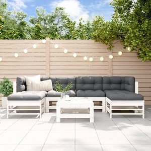 Maison exclusive - salon de jardin 7 pcs avec coussins blanc bois massif