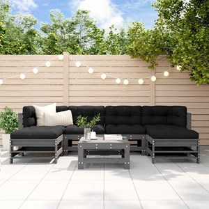 Maison exclusive - salon de jardin 7 pcs avec coussins gris bois massif