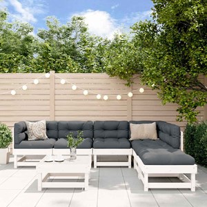 Maison exclusive - salon de jardin 7 pcs avec coussins blanc bois massif