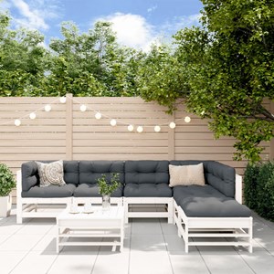 Maison exclusive - salon de jardin 7 pcs avec coussins blanc bois massif