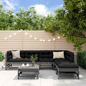 Maison exclusive - salon de jardin 7 pcs avec coussins gris bois massif