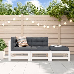 Maison exclusive - salon de jardin 3 pcs avec coussins blanc bois massif