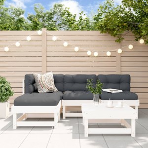 Maison exclusive - salon de jardin 5 pcs avec coussins blanc bois massif