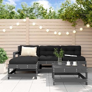 Maison exclusive - salon de jardin 5 pcs avec coussins gris bois massif