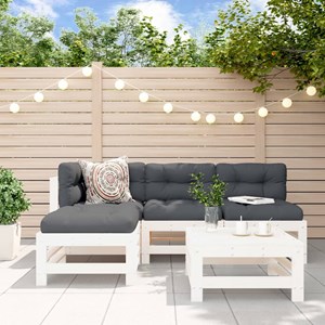 Maison exclusive - salon de jardin 5 pcs avec coussins blanc bois massif