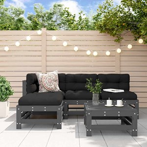 Maison exclusive - salon de jardin 5 pcs avec coussins gris bois massif