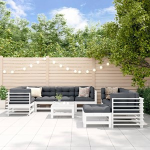 Maison exclusive - salon de jardin 10 pcs avec coussins blanc bois massif