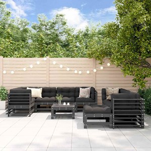 Maison exclusive - salon de jardin 10 pcs avec coussins gris bois massif