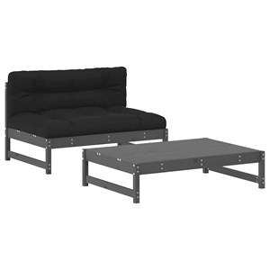 Maison exclusive - salon de jardin 2 pcs avec coussins gris bois massif