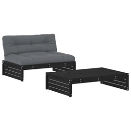 Maison exclusive - salon de jardin 2 pcs avec coussins noir bois massif