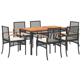 Maison exclusive - ensemble à manger de jardin coussins 7pcs noir résine tressée