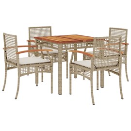 Maison exclusive - ensemble à manger de jardin avec coussins 5pcs beige poly rot