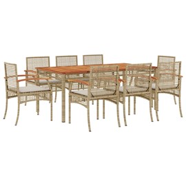 Maison exclusive - ensemble à manger de jardin et coussins 9 pcs beige poly roti