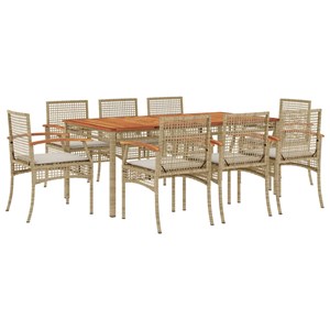 Maison exclusive - ensemble à manger de jardin et coussins 9 pcs beige poly roti