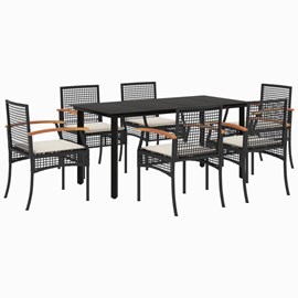Maison exclusive - ensemble à manger de jardin coussins 7pcs noir résine tressée