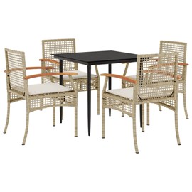 Maison exclusive - ensemble à manger de jardin avec coussins 5pcs beige poly rot