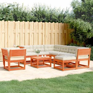 Maison exclusive - salon de jardin 8 pcs avec coussins cire marron bois pin mass