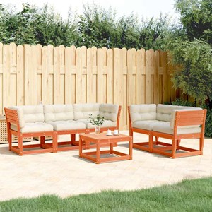Maison exclusive - salon de jardin 5 pcs avec coussins cire marron bois pin mass