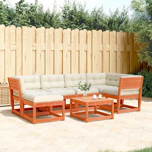 Maison exclusive - salon de jardin 6 pcs avec coussins cire marron bois pin mass