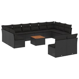 Maison exclusive - salon de jardin avec coussins 13 pcs noir résine tressée