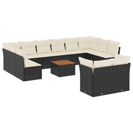 Maison exclusive - salon de jardin avec coussins 13 pcs noir résine tressée