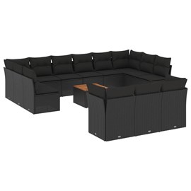 Maison exclusive - salon de jardin avec coussins 14 pcs noir résine tressée