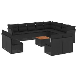 Maison exclusive - salon de jardin avec coussins 13 pcs noir résine tressée