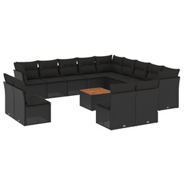 Maison exclusive - salon de jardin avec coussins 14 pcs noir résine tressée