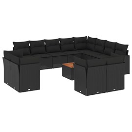 Maison exclusive - salon de jardin avec coussins 13 pcs noir résine tressée