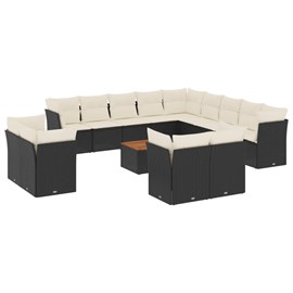 Maison exclusive - salon de jardin avec coussins 14 pcs noir résine tressée