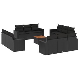 Maison exclusive - salon de jardin avec coussins 13 pcs noir résine tressée