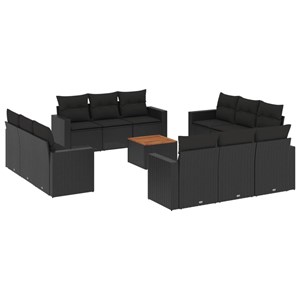 Maison exclusive - salon de jardin avec coussins 13 pcs noir résine tressée