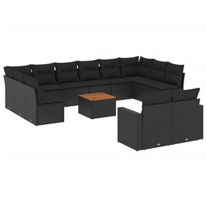 Maison exclusive - salon de jardin avec coussins 13 pcs noir résine tressée