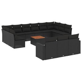 Maison exclusive - salon de jardin avec coussins 14 pcs noir résine tressée