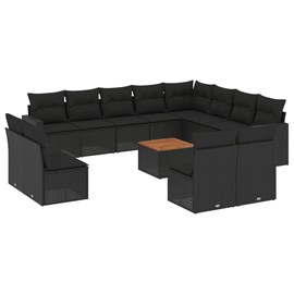 Maison exclusive - salon de jardin avec coussins 13 pcs noir résine tressée