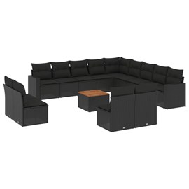 Maison exclusive - salon de jardin avec coussins 14 pcs noir résine tressée