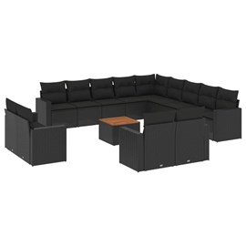 Maison exclusive - salon de jardin avec coussins 14 pcs noir résine tressée