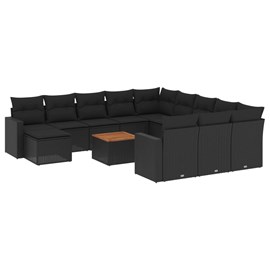 Maison exclusive - salon de jardin avec coussins 13 pcs noir résine tressée