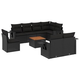 Maison exclusive - salon de jardin 9 pcs avec coussins noir résine tressée