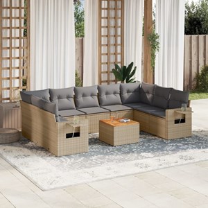 Maison exclusive - salon de jardin avec coussins 10 pcs beige résine tressée