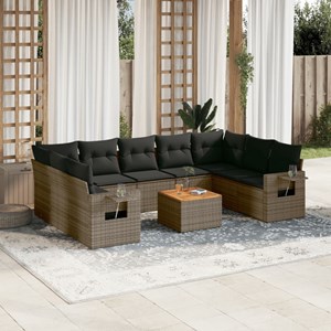 Maison exclusive - salon de jardin avec coussins 10 pcs gris résine tressée