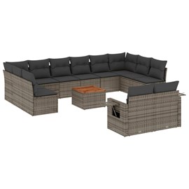 Maison exclusive - salon de jardin avec coussins 13 pcs gris résine tressée