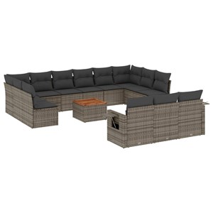 Maison exclusive - salon de jardin avec coussins 14 pcs gris résine tressée