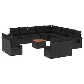 Maison exclusive - salon de jardin avec coussins 14 pcs noir résine tressée