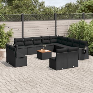 Maison exclusive - salon de jardin avec coussins 14 pcs noir résine tressée