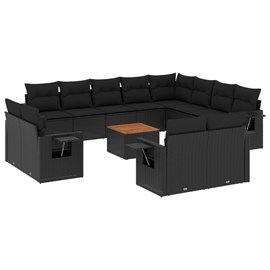 Maison exclusive - salon de jardin avec coussins 13 pcs noir résine tressée