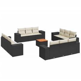 Maison exclusive - salon de jardin avec coussins 13 pcs noir résine tressée