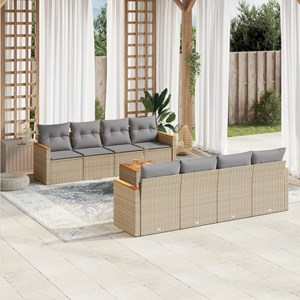 Maison exclusive - salon de jardin avec coussins 9pcs mélange beige résine tress