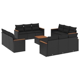 Maison exclusive - salon de jardin avec coussins 13 pcs noir résine tressée